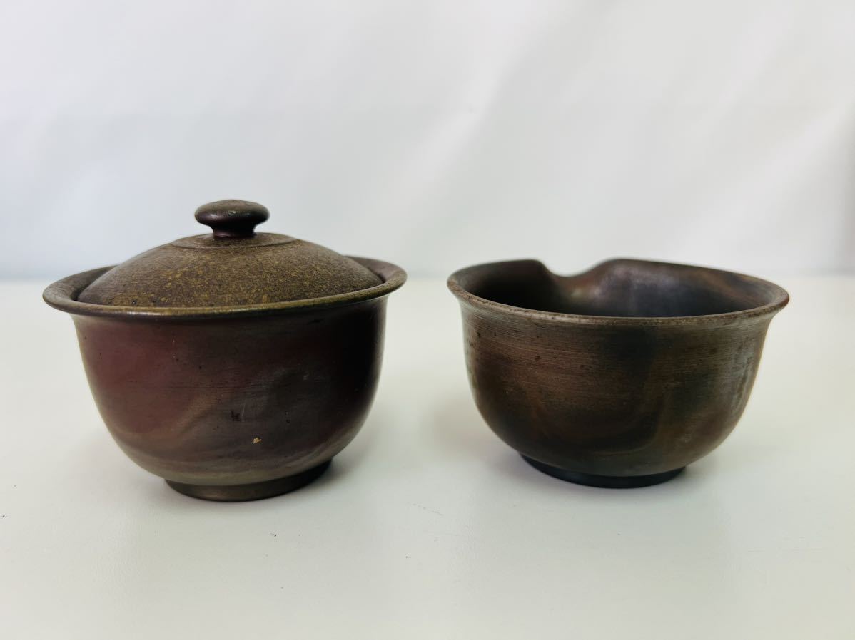 旧家蔵出し】備前宝瓶 湯冷 備前焼 藤田龍峰 共箱 煎茶揃 茶道具 茶器