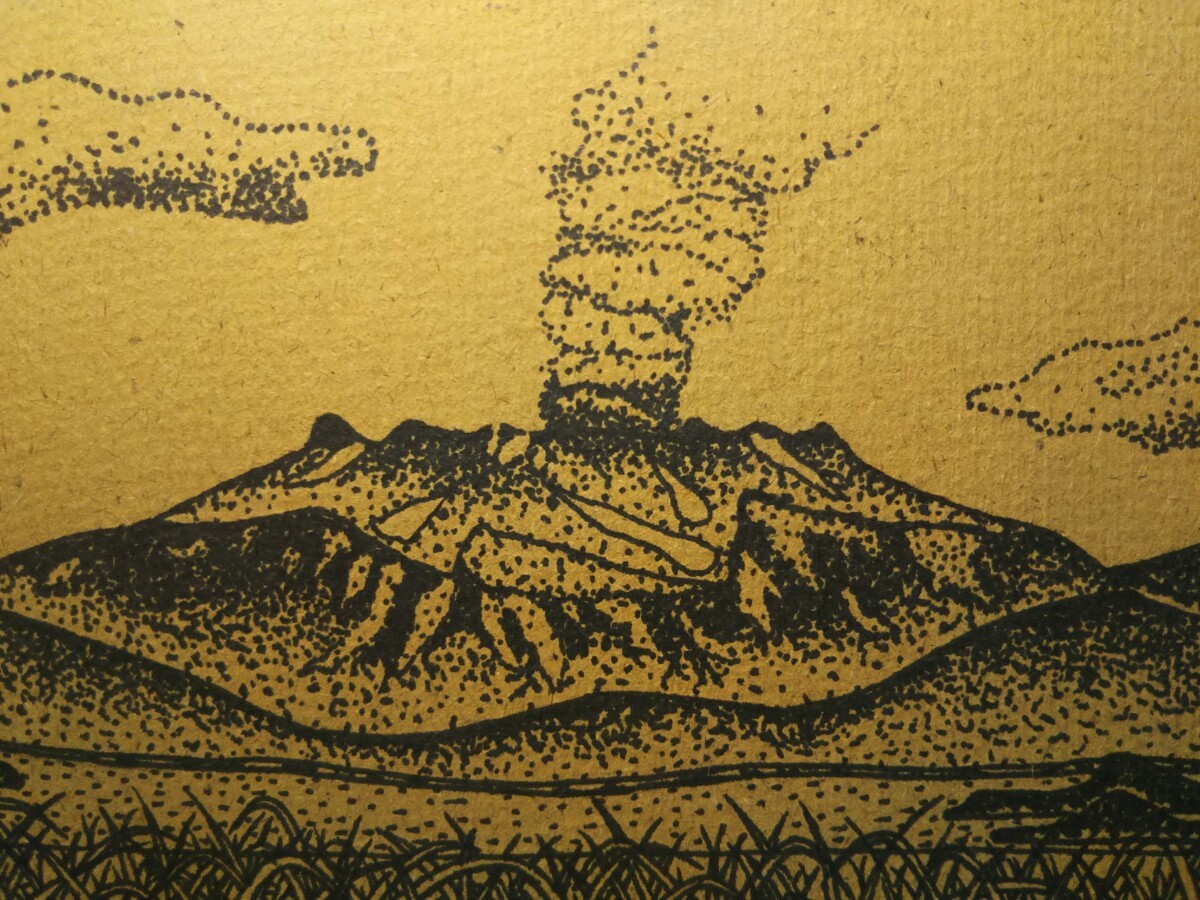極細密／お宝名品桜島】山下清 ペン画 肉筆保証 一押し作品「桜島と