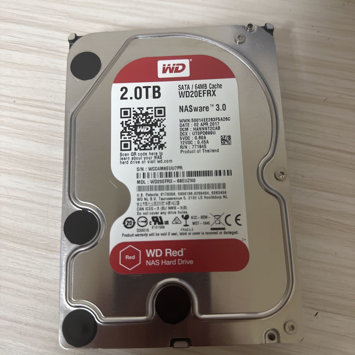 X506:【動作保証/使用0時間/AVコマンド対応】WDC WD20EFRX-68EUZN0 3.5インチHDD SATA 2TB 2000GB