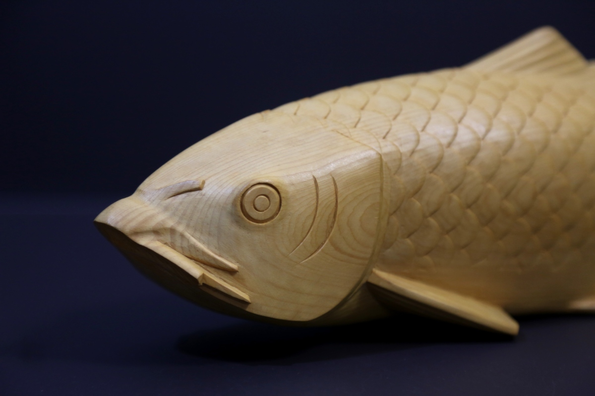 井波彫刻 野村清宝作 獅子頭 木彫 金箔貼り 】一刀彫 縁起置物 木工芸