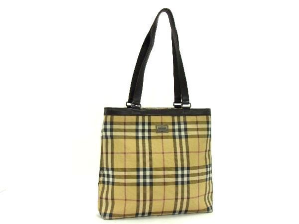 1円 □美品□ BURBERRY バーバリー ノバチェック PVC×レザー トート