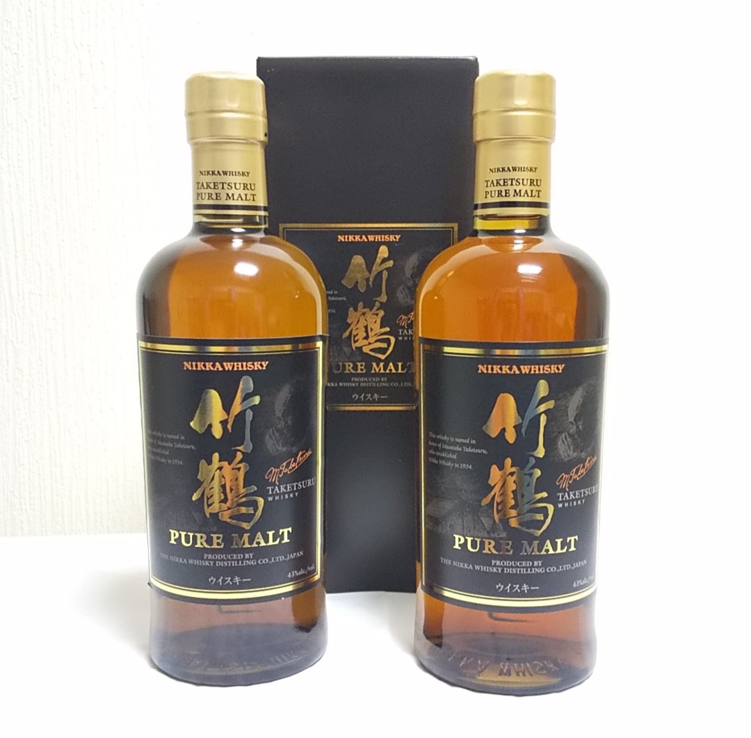 ニッカ　竹鶴 ピュアモルト2本セット　【旧ボトル 黒ラベル デザイン違いの箱付】 送料無料】竹鶴 ピュアモルト 黒ラベル 700ml 43％2本セット ニッカ