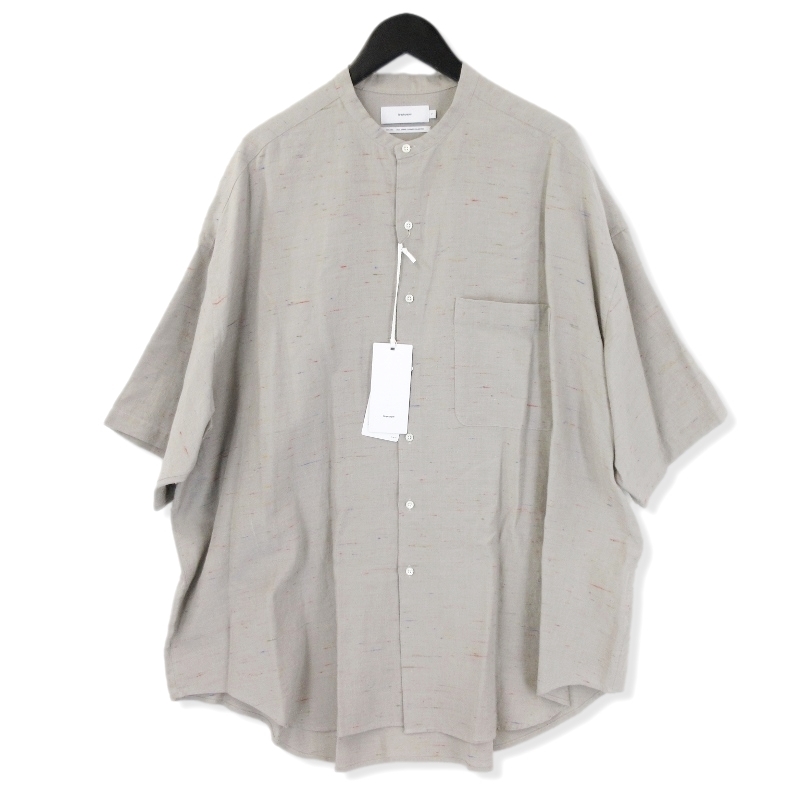 未使用 Graphpaper グラフペーパー 22SS 半袖シャツ GM221-50093 Color Nep Oxford S/S Band Collar Shirt グレー F タグ付き 20017684