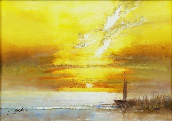 真作】【WISH】岡田旭峰「朝焼」油彩 4号 1988年作 ◇一枚の絵取扱