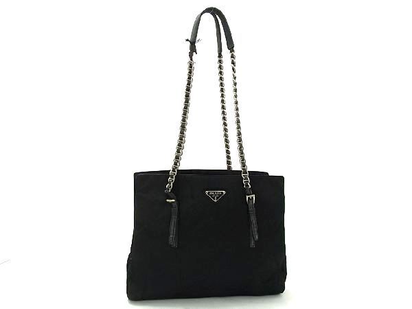 1円 PRADA プラダ テスートナイロン×レザー ショルダーバッグ トートバッグ レディース ブラック系 AV0074
