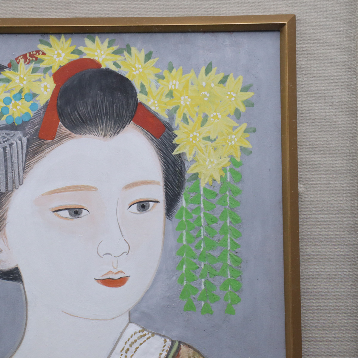 真作保証三輪良平「舞妓」日本画12号 直筆サイン 共シール有り 美人