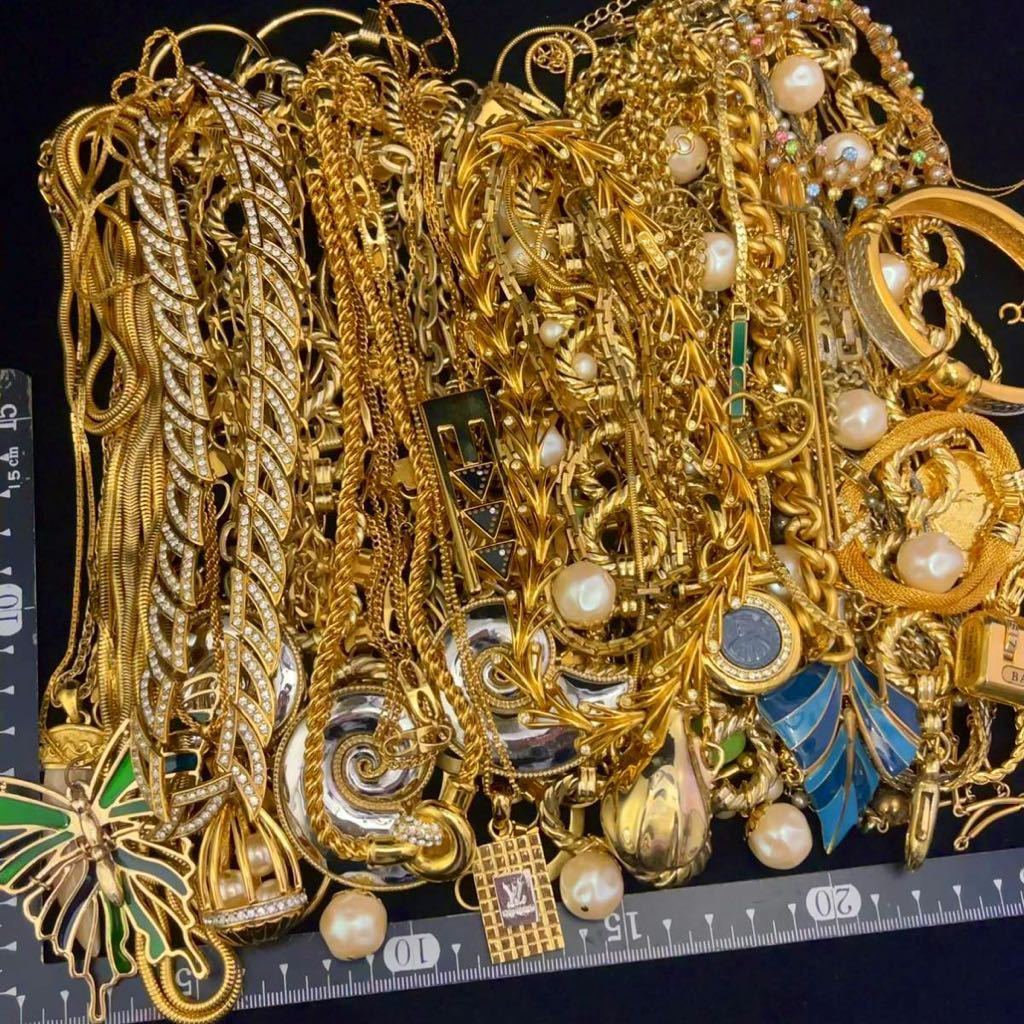 1円 ヴィンテージ ゴールドカラーアクセサリー 42点まとめて 約1.74KG ネックレス ブレスレット他 MONET/BALLY/LAPINE/VANDOME AOYAMA等