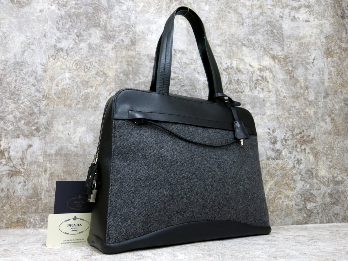 □極美品□新品同様□PRADA プラダ□ウール カーフ レザー 本革 