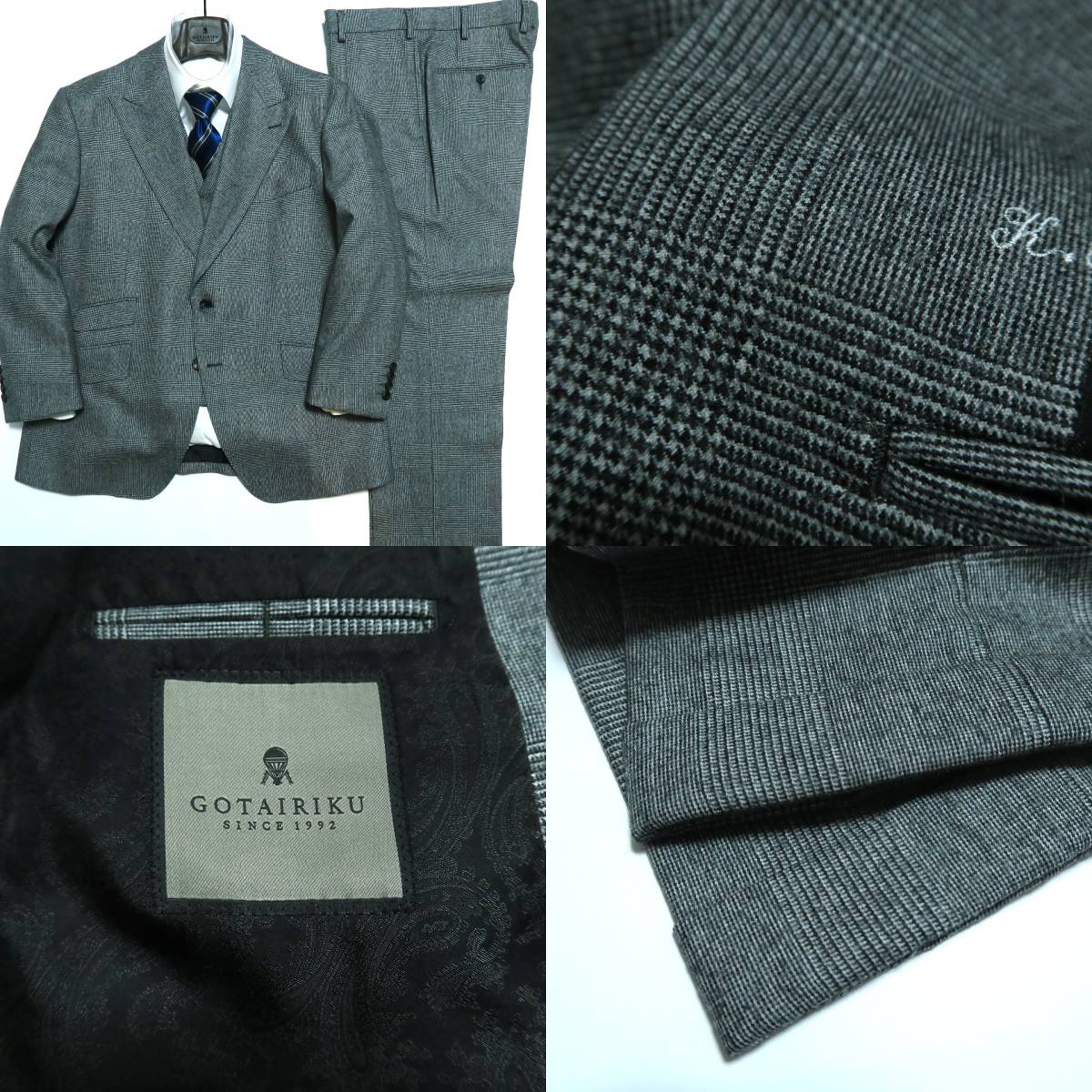 P012□秋冬 五大陸 gotairiku グレー色系グレンチェック ベスト付き 