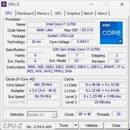 動作確認済】 intel Core i7-12700 BOX(CPUクーラー未使用) 送料込