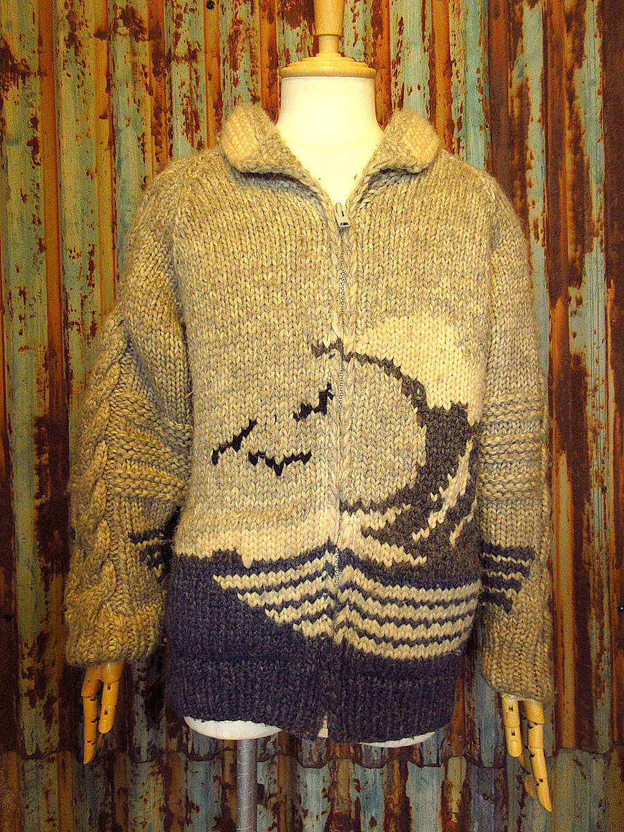 ビンテージ●LONG HOUSE波カウチンセーターsize M●231107k-m-cow セーターウールカーディガン海