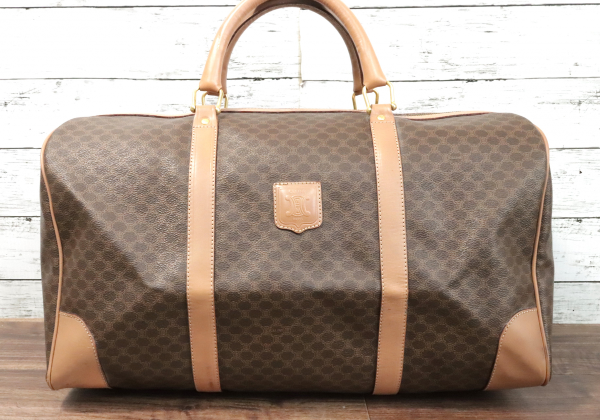 ト長】CELINE セリーヌ マカダム柄 ボストン ブラウン系 パドロック