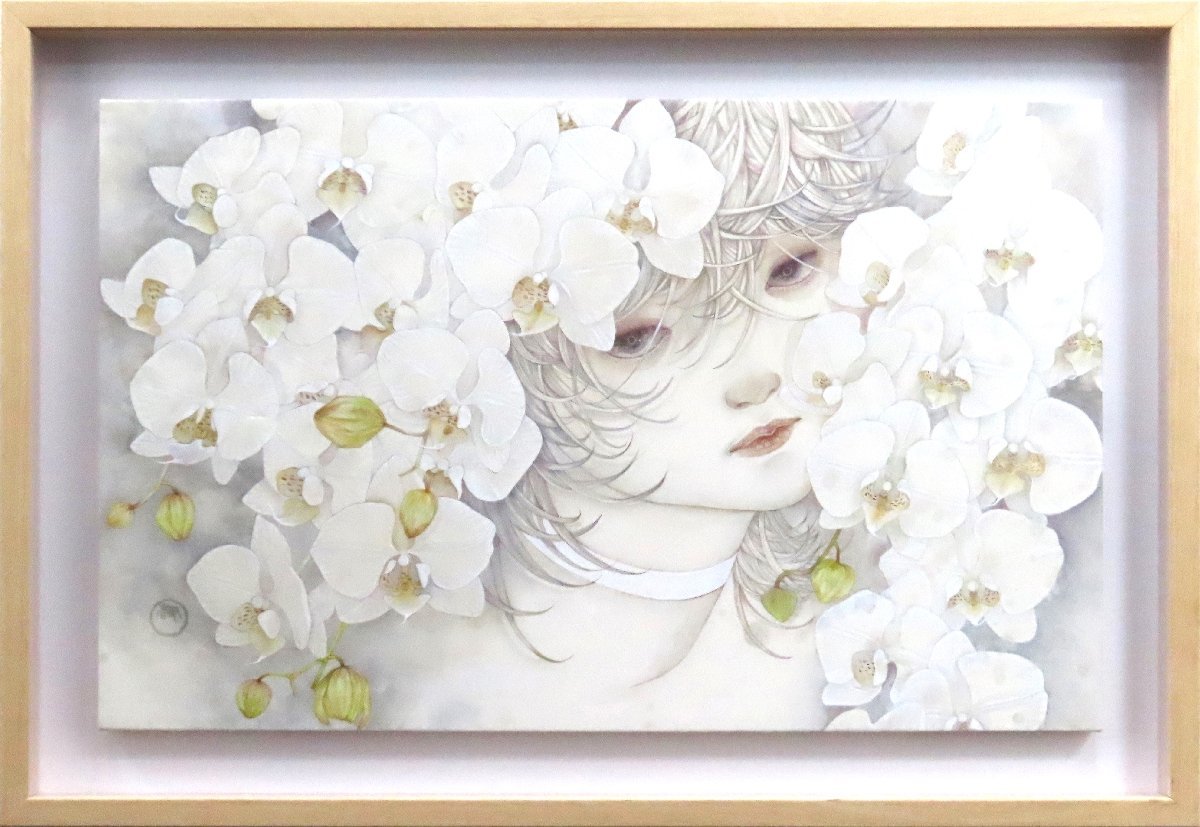 繊細な線の美しさで作品を描いている超人気作家です　日本画　　佐久間友香　「もうひとりじゃない」　33cm×52cm　【正光画廊】