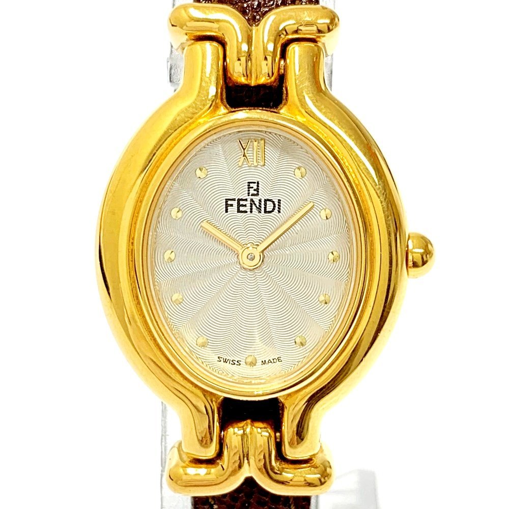 【1円スタート】【箱付き】FENDI フェンディ 640L チェンジベルト 5種類 GP×革ベルト シルバー文字盤 クオーツ レディース腕時計 211826
