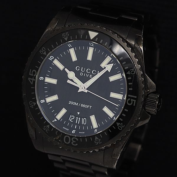 1円 稼動 良品 グッチ ダイブ 136.2 16804069 QZ 黒文字盤 200M デイト