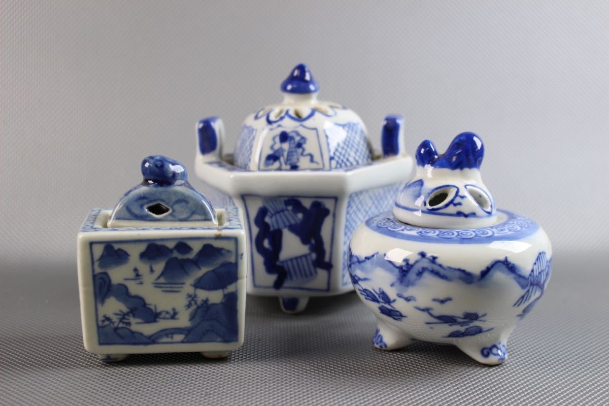 【辰】501 染付香炉 香炉 茶道具 香道具 古美術 まとめて 3つ 