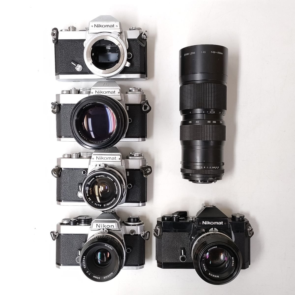 Nikon Nikomat FT2 ， FE ， EL + レンズ 2.8/35 ， 1.4/50 ， 2.8/135 他 MF 一眼レフ 5点セット まとめ ●ジャンク品 [7787TMC]