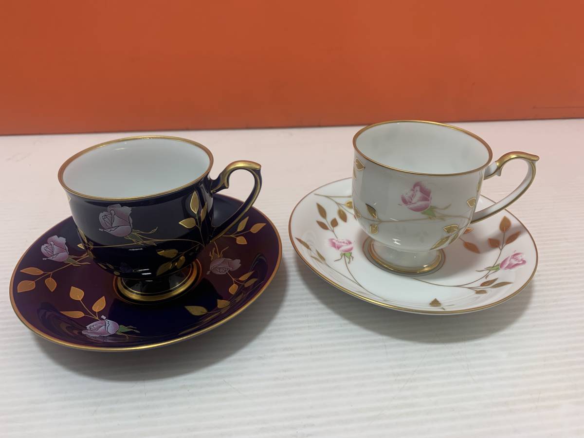 香蘭社 - 金彩 瑠璃 カップ＆ソーサー ルリ薔薇）有田焼 二人用茶器 