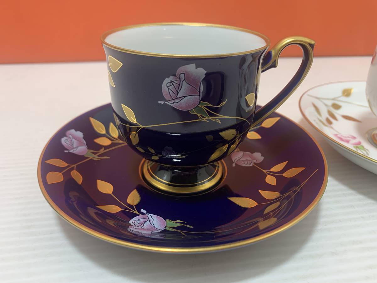 香蘭社 - 金彩 瑠璃 カップ＆ソーサー ルリ薔薇）有田焼 二人用茶器 