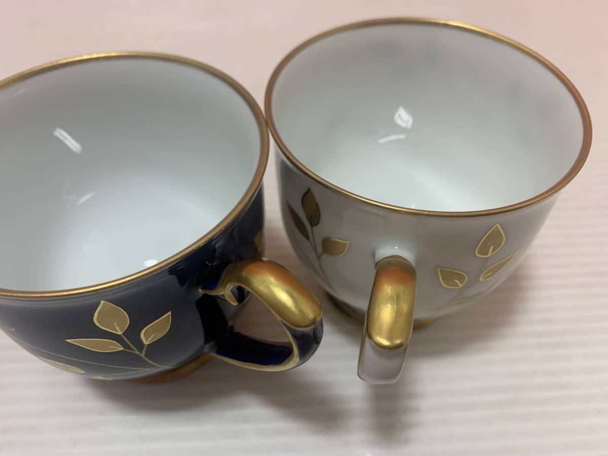 香蘭社 - 金彩 瑠璃 カップ＆ソーサー ルリ薔薇）有田焼 二人用茶器 