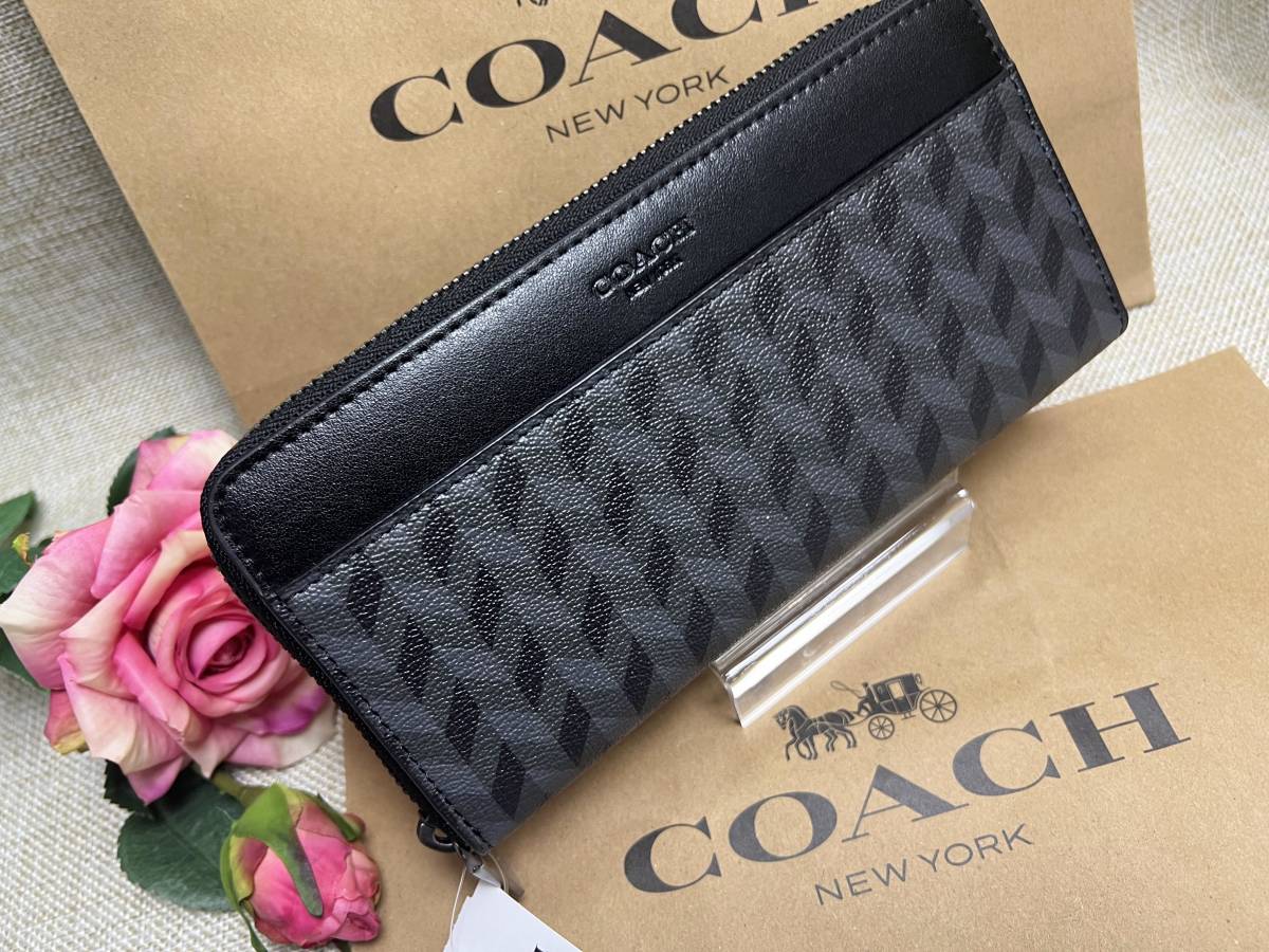 コーチ COACH 長財布財布 アコーディオン ヘリンボーン プリント 