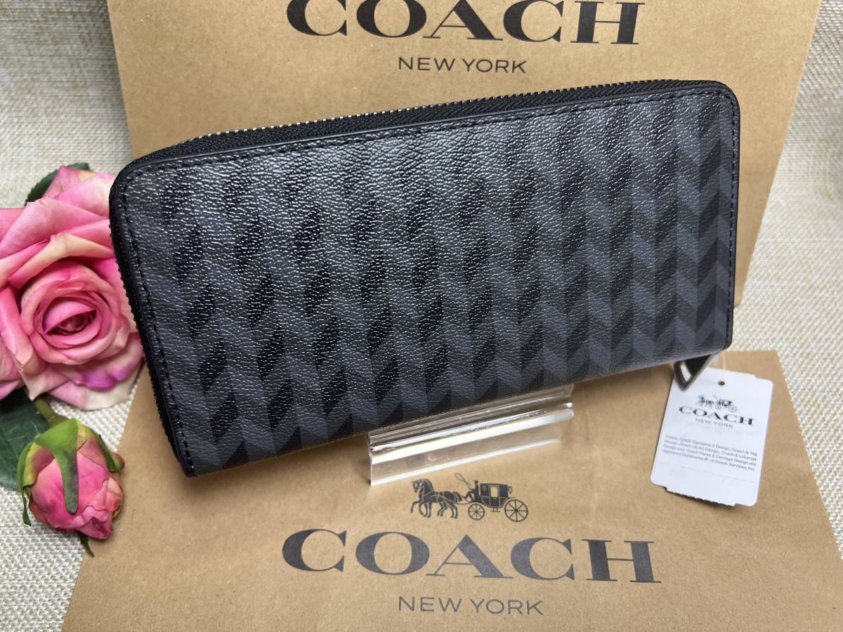 コーチ COACH 長財布財布 アコーディオン ヘリンボーン プリント 