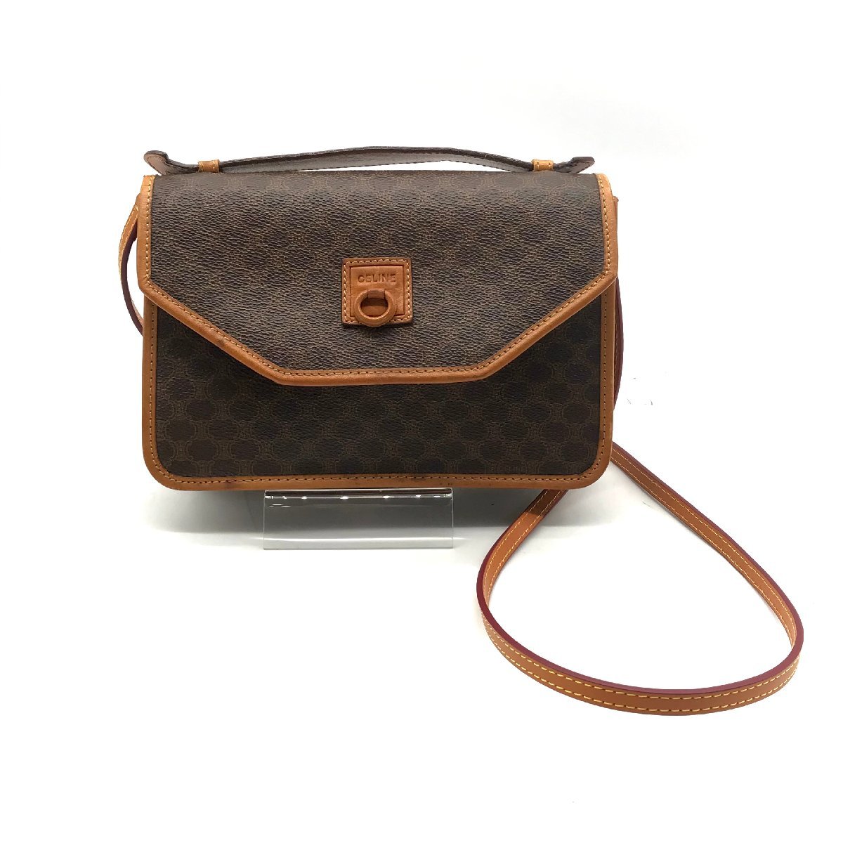 CELINE セリーヌ マカダム柄 ハンドバッグ PVC×レザー