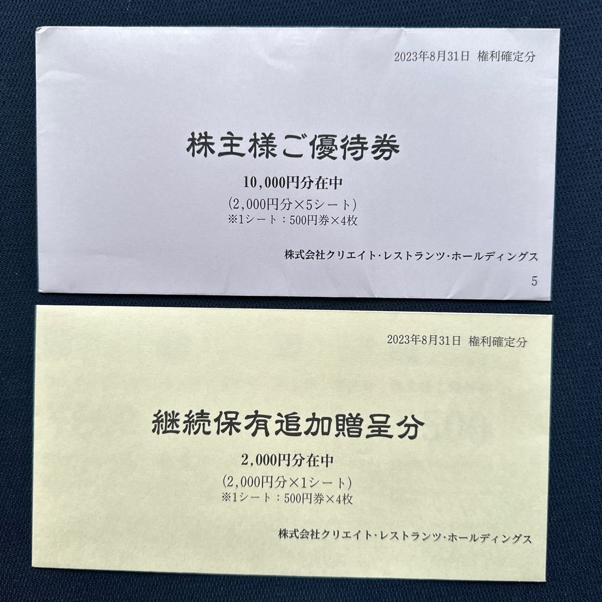 さっちー。 お食事優待券 8500円分 磯丸水産・クリエイト・レストランツ株主様ご優待券¥12，000円分（500