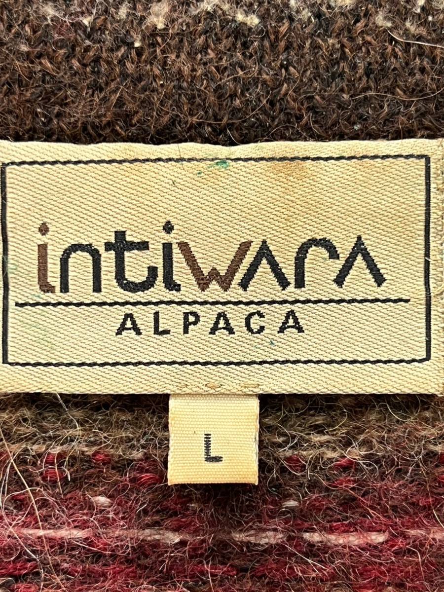 Wk980 ボリビア製 intiwara アルパカ 100% ハーフジップ プルオーバー ニット セーター ハイネック ネイティブ柄 総柄 メンズ L