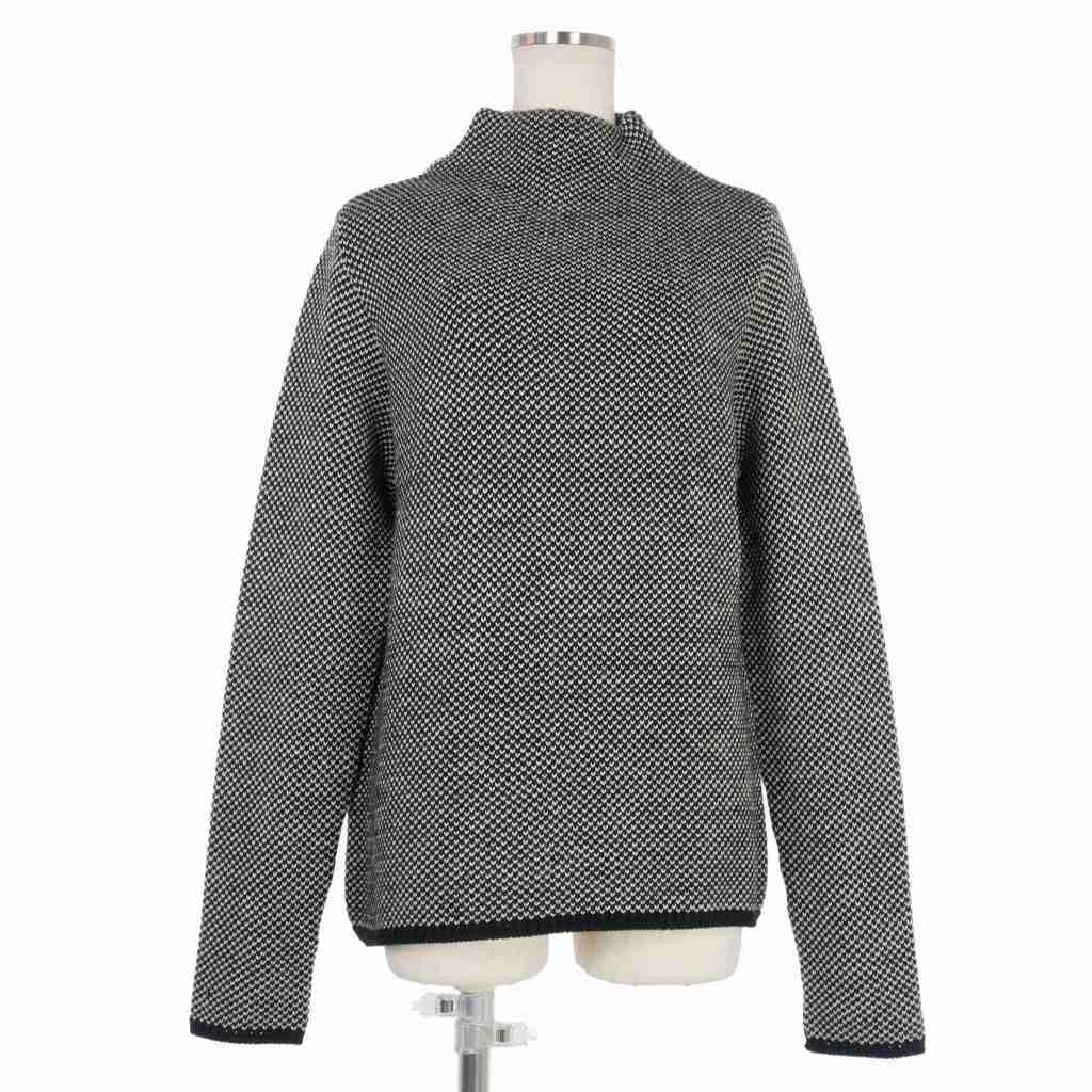 グッチ GUCCI 肩ジップ モックネック ニット セーター 長袖 M ブラック ホワイト 黒 白 レディース