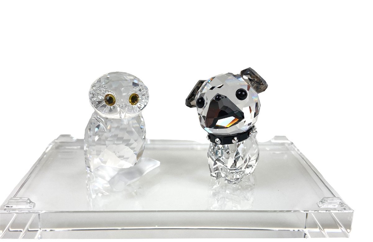 Swarovski クリスタル パグ 置物 スワロフスキー SWAROVSKI クリスタル Puppy-Roxy パグ ふくろう 2個
