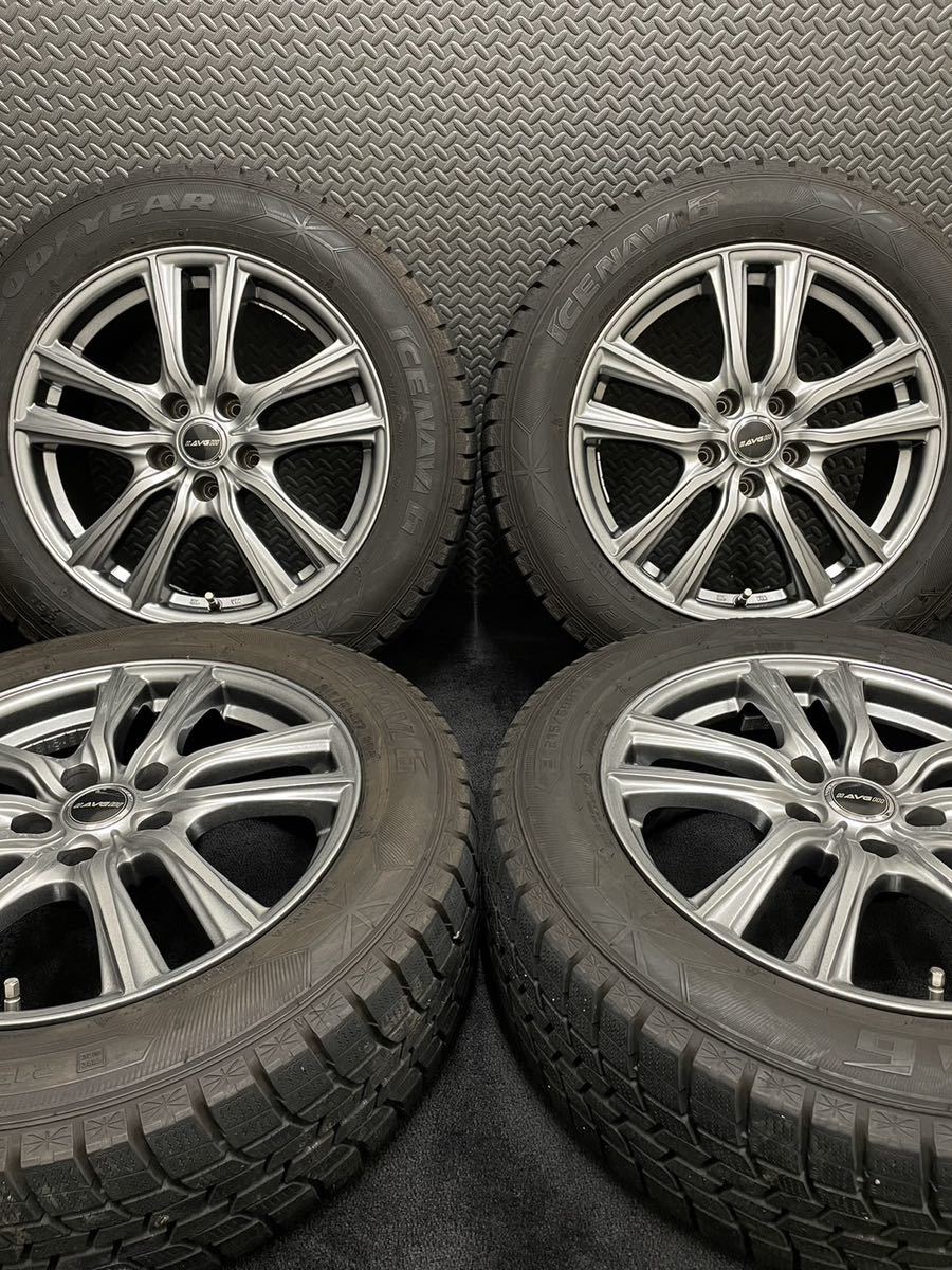 215/60R17 GOODYEAR/ICENAVI 6 18年製 AVG 17インチ 7J＋38 114.3 5H スタッドレス 4本 アイスナビ6 アルファード ヴェルファイア (1-B786)