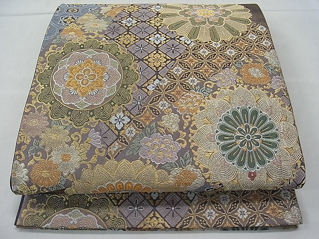 平和屋1■六通柄袋帯　唐織　正倉院吉祥花文　金糸　逸品　1yc0862