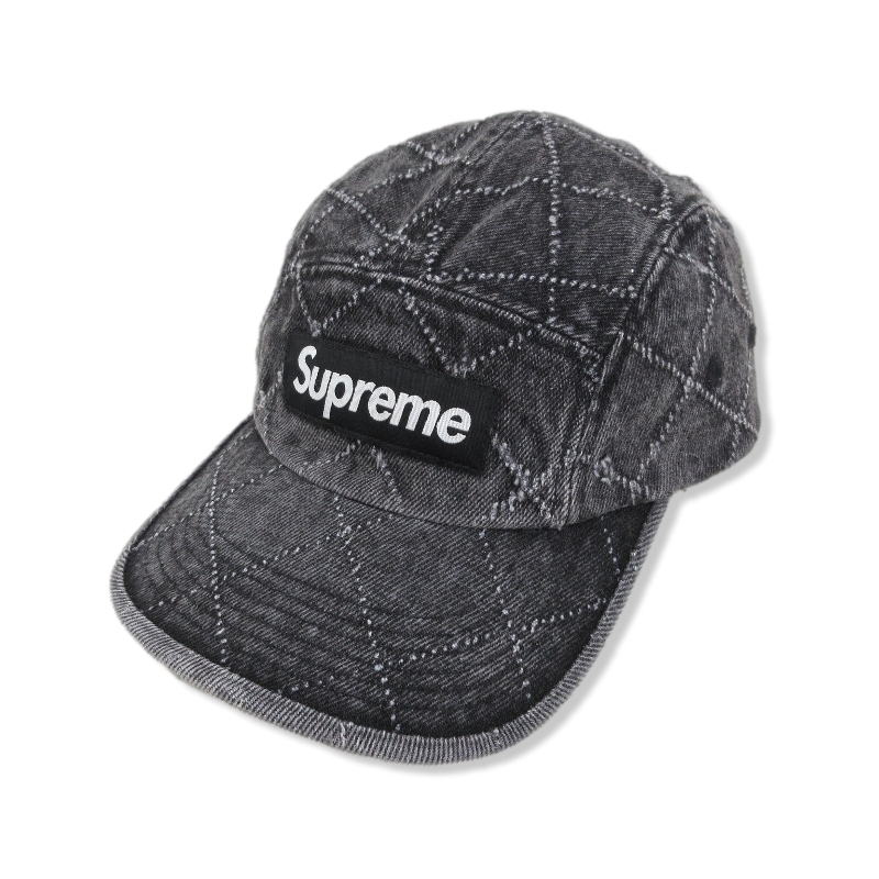 美品 Supreme シュプリーム ワークキャップ 23AW Punched Denim Camp パンチドデニム ウォッシュ加工 ブラック 黒 71008228