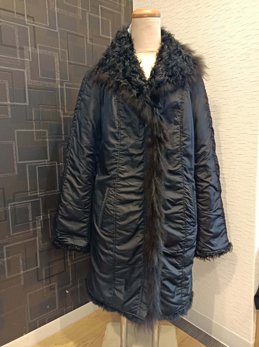 SUNROSE シルク・ラビットファーリバーシブルロングコート SUNROSE 