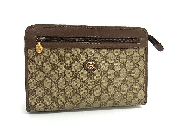1円 GUCCI グッチ 014 122 6063 GG柄 PVC×レザー クラッチバッグ