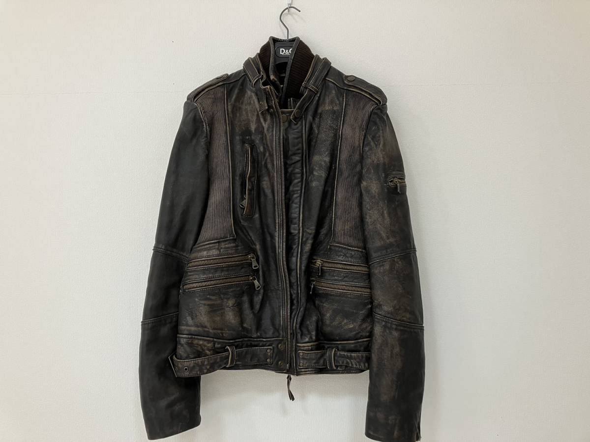 & Dolce レザー Gabbana | レザーライダースジャケット ブラック 