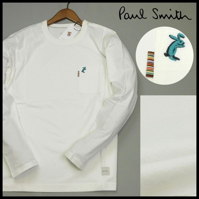 新品 1円～ ポールスミス 長袖カットソー ロンＴシャツ M 白 ウサギ刺繍 マルチst マルチステッチ Paul Smith メンズ 【B2563a】 