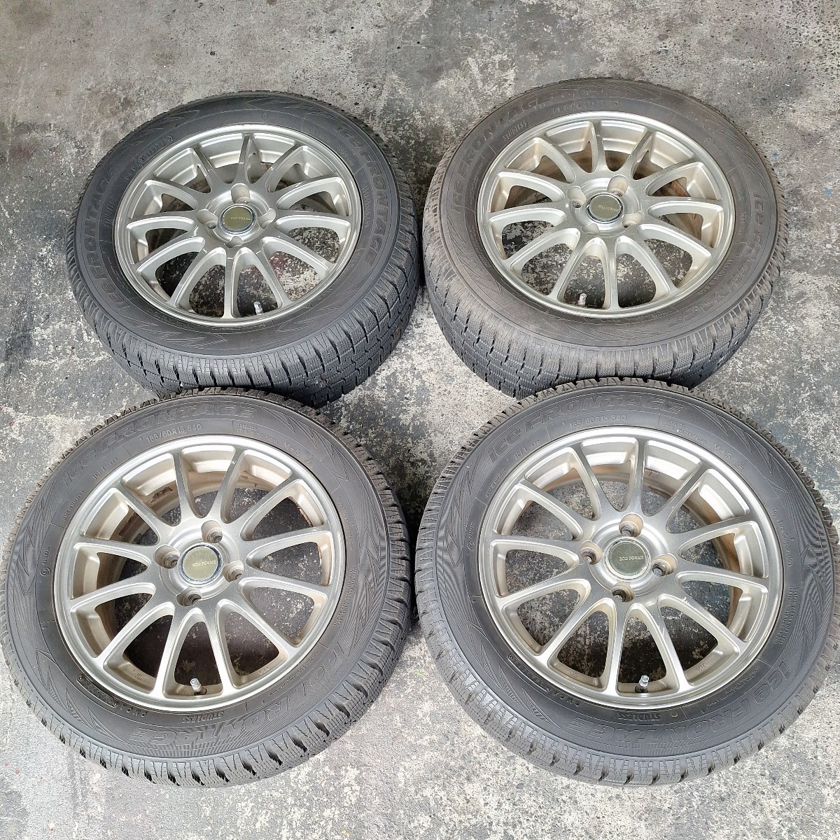 スタッドレスタイヤ 15インチ 4穴100 ホイールセット バリ溝 185/60R15 アイスフロンテージ　売り切り 京都北部から 手渡し可能 