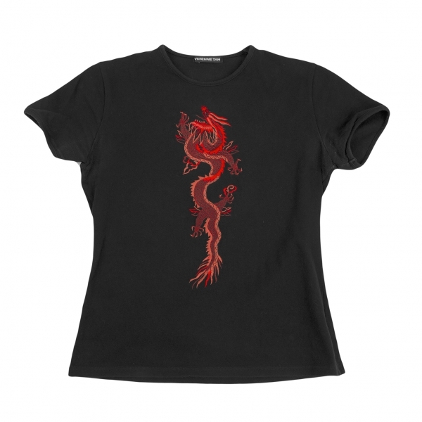 ヴィヴィアンタムVIVIENNETAM コットンドラゴン刺繍Tシャツ 黒赤1