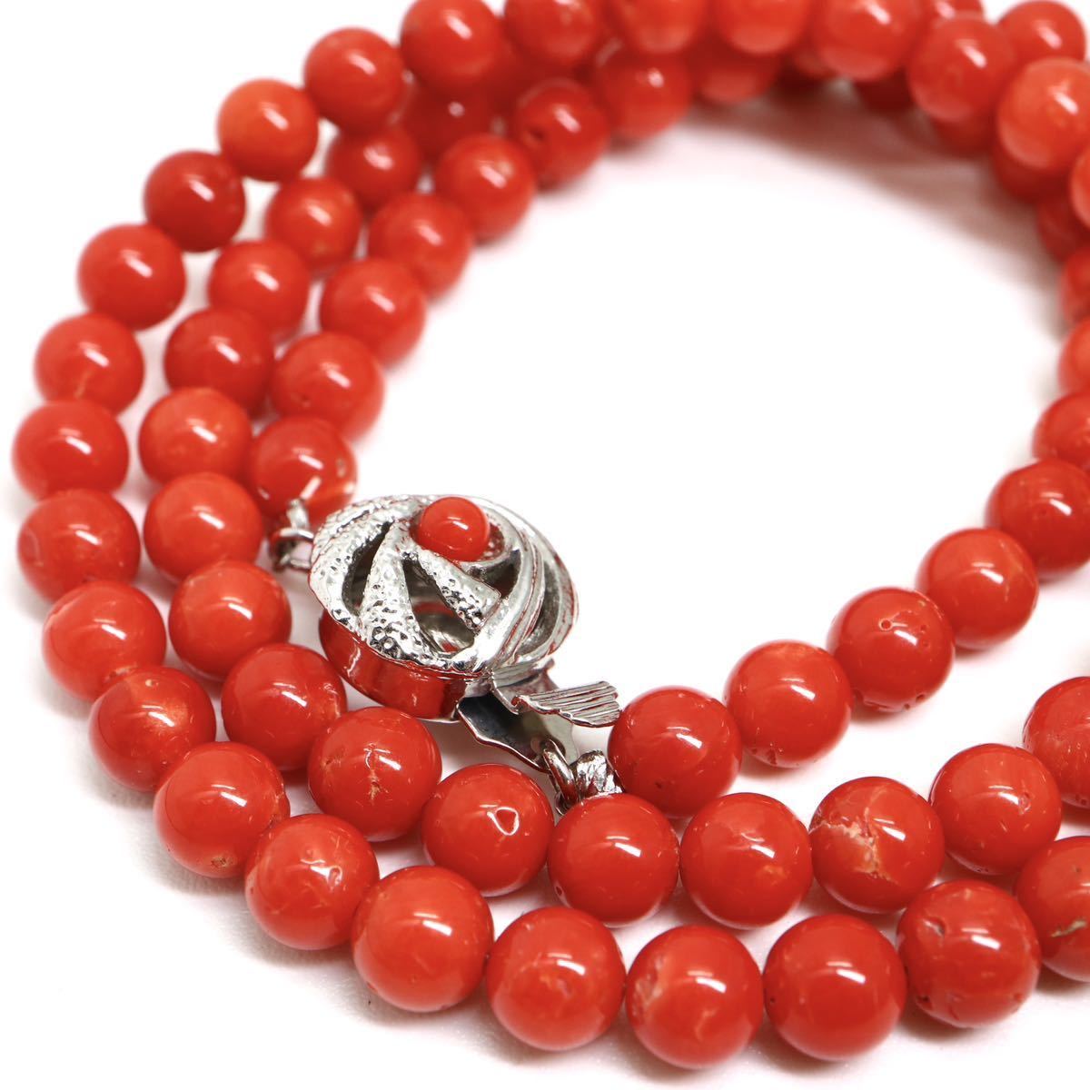 ○天然本珊瑚ネックレス○d 18.9g 5.2-5.4mm珠 46.5cm coral necklace 