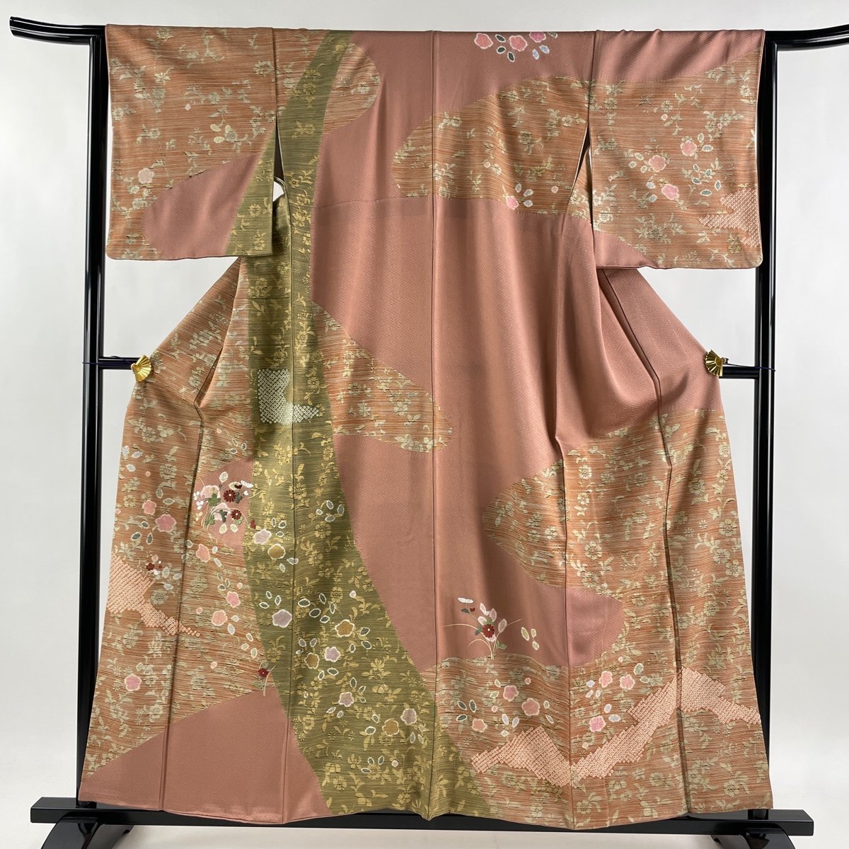 訪問着 身丈158cm 裄丈64.5cm M 袷 草花 枝花 刺繍 金彩 赤