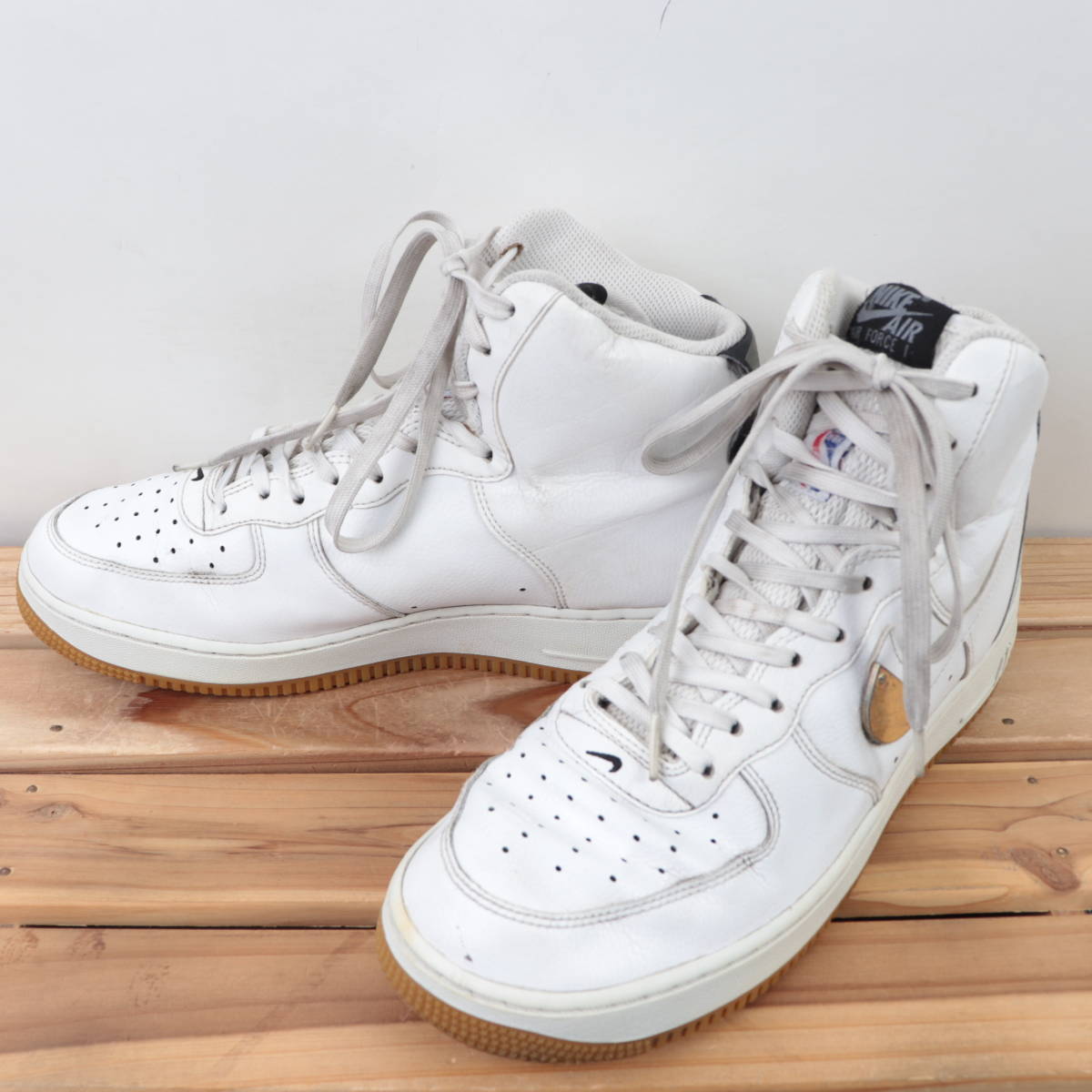 z8466 ナイキ エアフォース1 ハイ US9.5 27.5cm/白 ホワイト グレー 黒 NIKE AIRFORCE1 HIGH メンズ スニーカー 中古