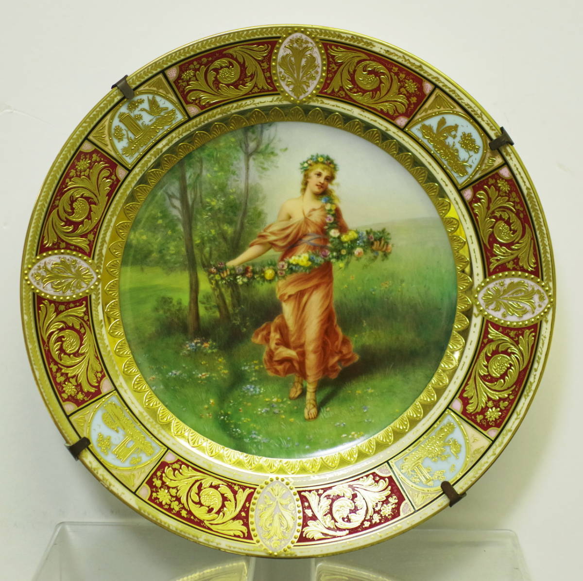 ☆コレ売切り！　ウィーン窯ヴィエナスタイル飾り皿　春の乙女　24㎝　1890年代　西武百貨店扱い品☆　