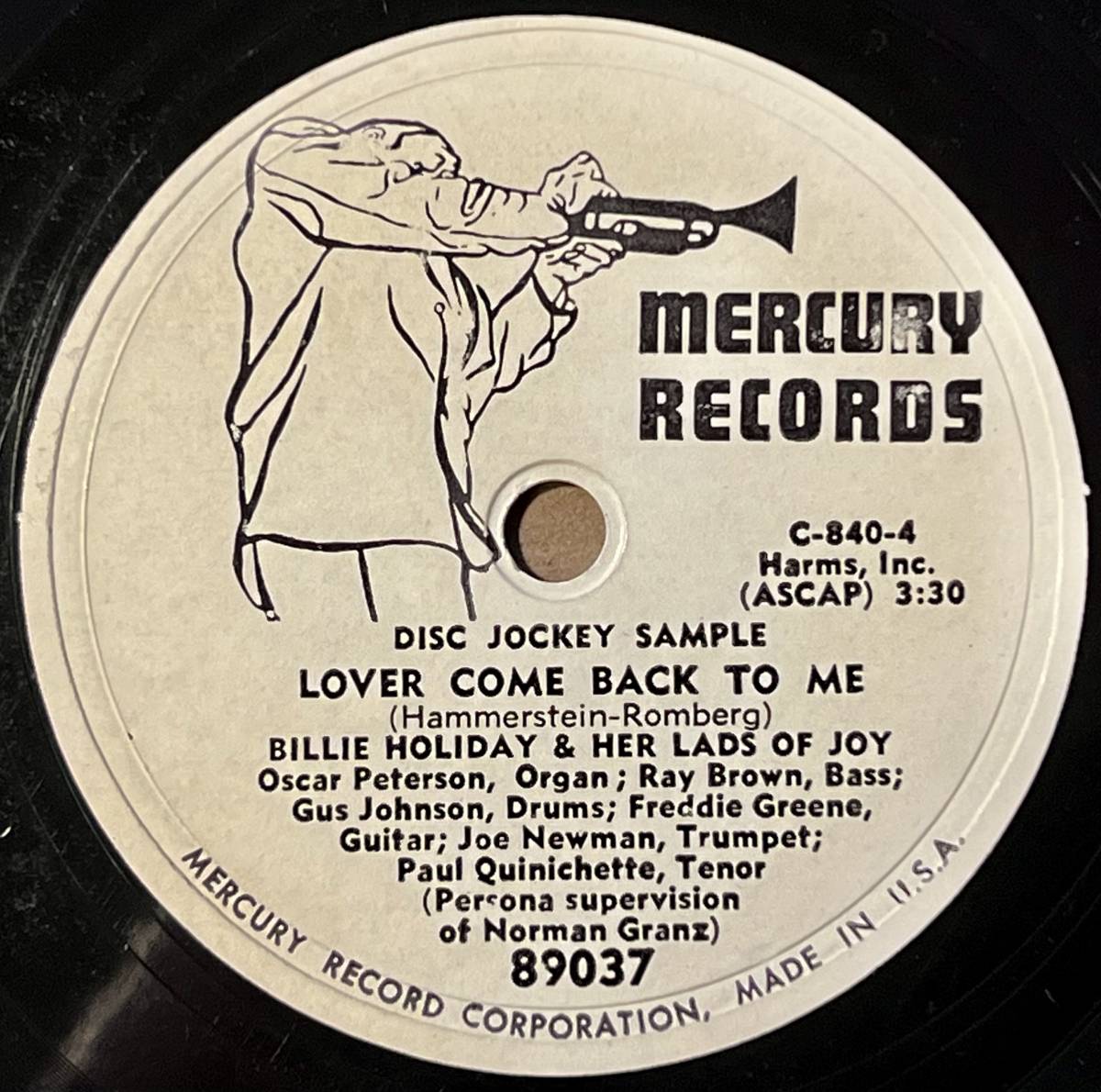 BILLIE HOLIDAY & HER LADS OF JOY MERCURY Lover Come Back To Me