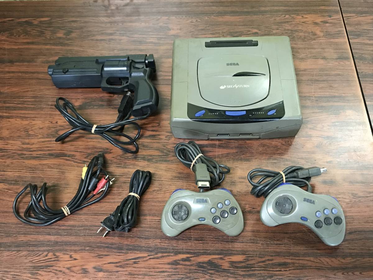 Sega Saturn Gray console 3controllers set tested セガ サターン グレー 本体1台 コントローラ3台 ガンコン セット 動作確認済 C715
