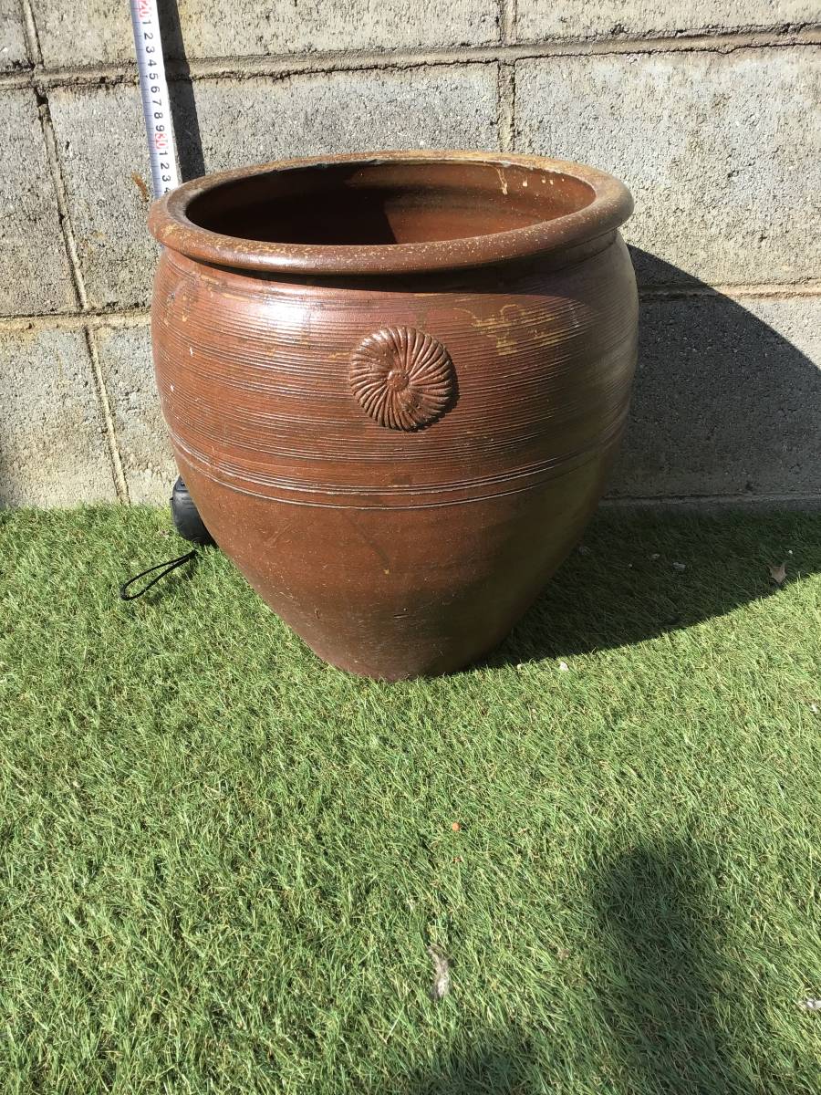 高品質，最新作 備前焼 甕 龜 壺 菊紋 高さ37センチ 花瓶 古