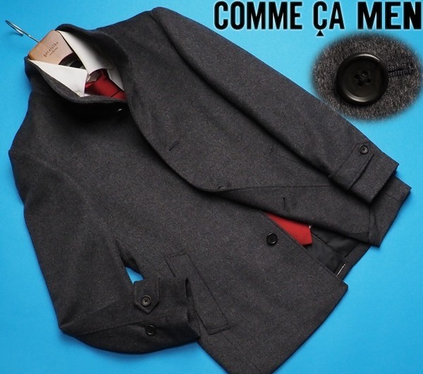 新品定価6.4万円 COMME CA MEN コムサメン カシミヤ/ウールビーバー イタリアンカラーハーフコートM灰(04) 10WA05