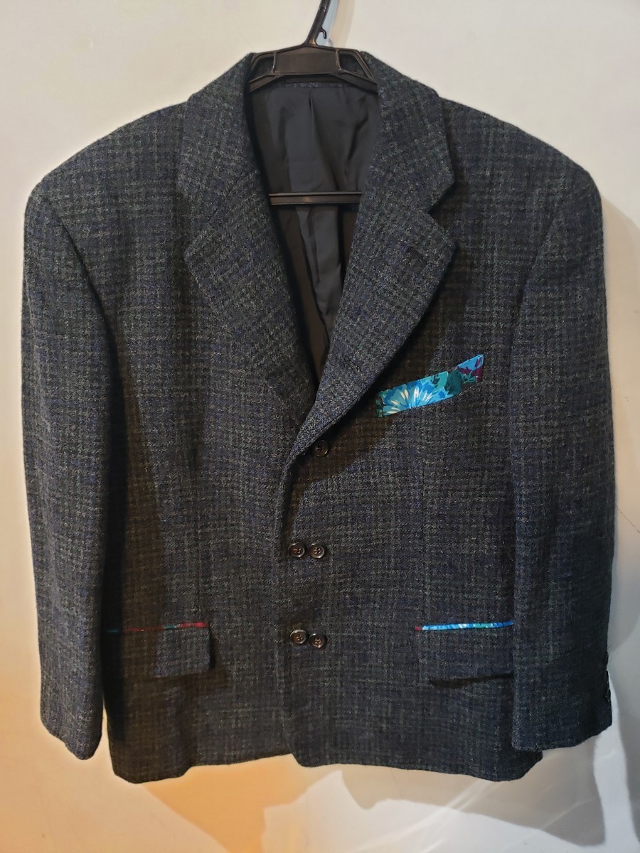 COMME des GARCONS　コム・デ・ギャルソン　オムプリュス　ツイードジャケット　ウール　チェック柄　紺　グレー　緑　Ｍサイズ