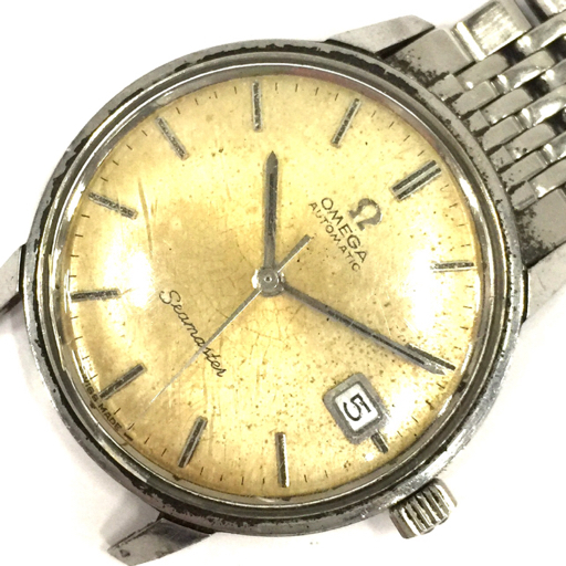 1円 オメガ 腕時計 シーマスター ラウンド デイト 白文字盤 シルバーカラー 自動巻き メンズ 純正ベルト 稼働
